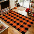 Halloween Orange and Black Buffalo Plaid Rug, 3'x5' Indoor Outdoor Durable Rug, Spooky Accent Mat for Halloween Indoor Outdoor Decor, Living Room, Porch, Patio, Entryway