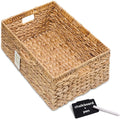 KOKODO 16.5"Lx13"W Extra Large/Jumbo Wicker Storage Baskets with Chalkboard, Stylish and Durable Water Hyacinth Rectangle Handwoven Basket Bin with Metal Frame & Handle for Room Organizing