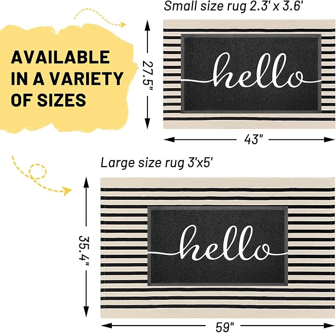 KILOCOCO Beige Striped Rug 3x5 Indoor Outdoor Rugs Washable Front Door Rugs | Cotton Layered Doormats, Washable Front Porch Rug, Woven Low Pile Welcome Mat for Kitchen Entryway Farmhouse Patio