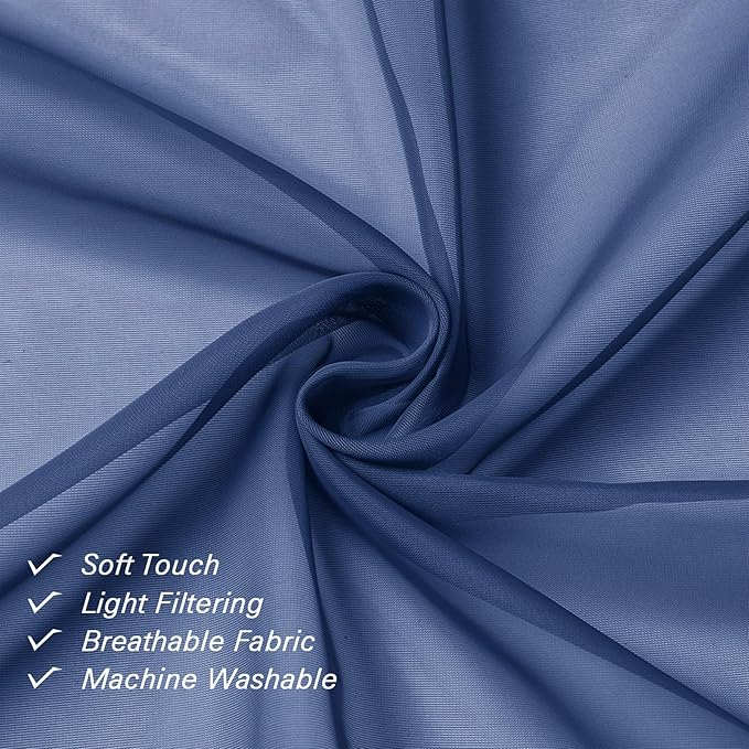 Lecloud Royal Blue Sheer Curtains 36 Inch Length 2 Panels, Solid Voile Cafe - Image 3