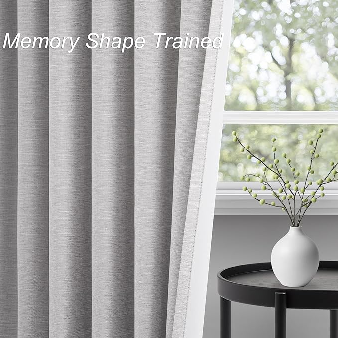 Topfinel Extra Long Total Blackout Grey Linen Curtains 108 Inches Long for Living Room Large Window with Hooks, Room Darkening Textured Cold Blocking Rustic Acoustic Heavy Track Curtains 2 Panels 9 FT