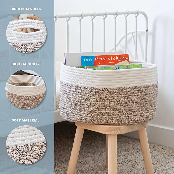 OrganiHaus Cotton Rope Basket for Shelf Storage, 15x9x10 | Handwoven; a toy bin and organizer for towels, books, or blankets; fits nursery, playroom, or bedroom decor