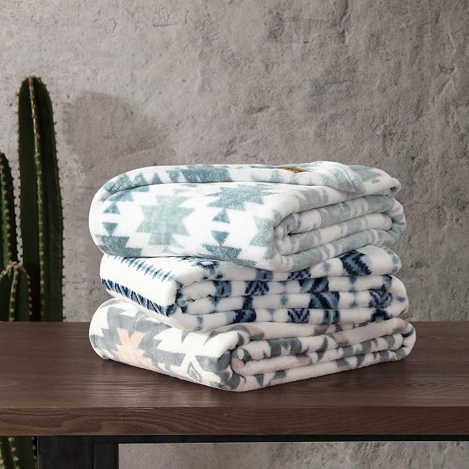 Wrangler - Blanket, Super Soft Sherpa Bedding, Yellowstone Inspired Throw Blanket for Couch or Bed (Canyon Ikat Blue, 50" x 60")