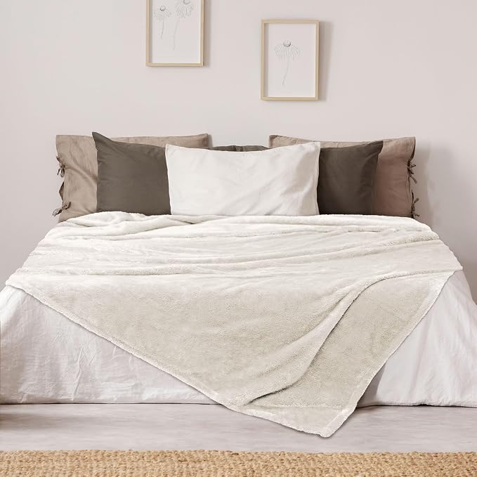 DEZ FURNISHINGS Ultra Soft Plush Fleece Throw Blanket, Double Sided Cozy Thick Warm Blanket for Sofa & Bed, Twin (66" x 90"), Ivory