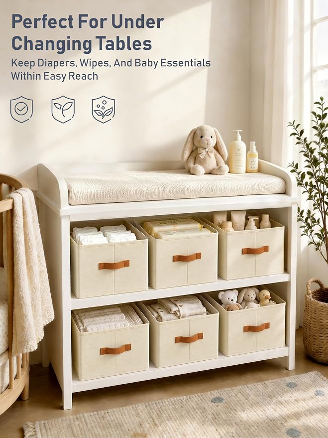 4 Pack Large Closet Storage Baskets Bins for Shelves, Collapsible Fabric Closet Organizers and Storage with Polyester Handles, Decorative Baskets for Organizing Clothes, Towels, Linen Closet 14"x10"
