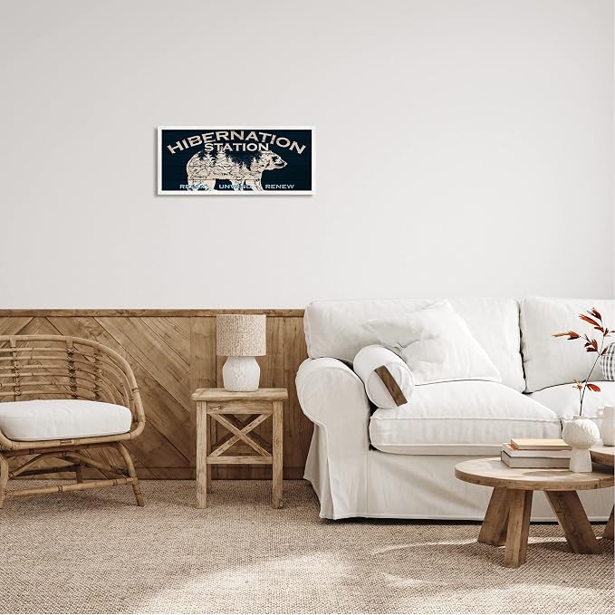Stupell Industries Hibernation Station Sign Wilderness Bear Trees Silhouette, Design by Kim Allen
