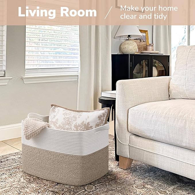 Goodpick 50L Large Woven Blanket Basket, 18" x 14" x 12", Light Brown | Blankets, Pillows & Toys Storage, Decorative Gift Baskets Empty, Living Room & Bedroom Organization, Natural Home Decor
