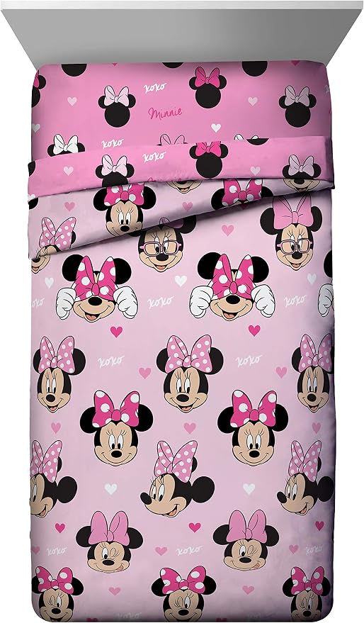 Jay Franco Disney Minnie Mouse 5 Piece Full Comforter Set for Kids | Bed in a Bag, Reversible, Super Soft Microfiber, Machine Washable, All Season Kids Bedding, Pink (Official Disney Product)
