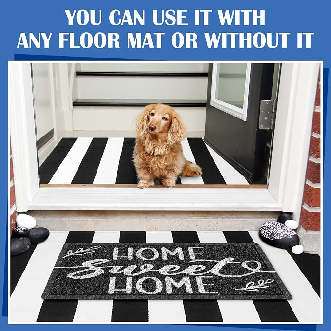 Geelin 2 Pcs 30'' x 18'' Doormat 43'' x 27.5'' Black and White Layered Rug for Front Door Mat Outside Entrance Welcome Door Mats for Indoor Outdoor Entryway Porch Decor(Stripe Home Sweet Home)