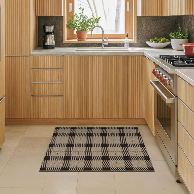 Easy Jute Outdoor Rug 27.5" x 43", Buffalo Plaid Front Porch Layering Rug, Washable Non Slip Front Door Mat for Entryway, Kitchen, Patio, Farmhouse Checkered Jute Style Decor