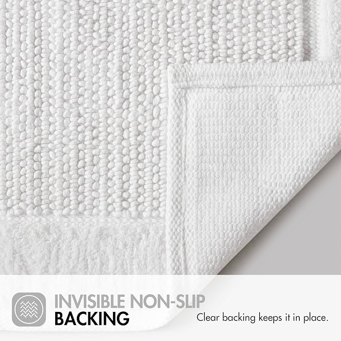 Madison Park Sanctuary 100% Cotton Non-Slip Bath Rug, 20x32 Inch, White | Low-Profile Woven Design, Ultra Soft Absorbent & Machine Washable, Ideal for Bathroom Bedroom and Entryway Decor