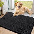 Smiry Dog Door Mat for Muddy Paws 40x24, Absorbent Dirt Trapper, Non-Slip Washable Chenille Entryway Rug for Inside Floor, Black, Classic Solid