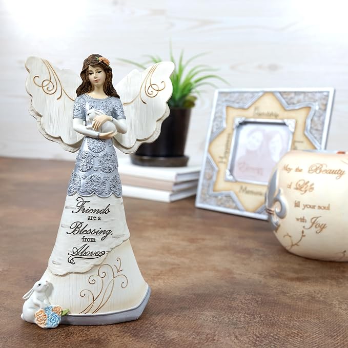 Pavilion Gift Company - Elements 82313 Friends are a Blessing Collectible Figurine, Angel Holding Bunny, 6-Inch