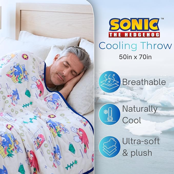 Sonic The Hedgehog Anime Cooling Throw Blanket for Hot Sleepers, 50 x 70 Inch Lightweight All-Season Throw, Soft Breathable Cooling Fabric for Couch, Bed, (Officially Licensed Product) by Franco Calm