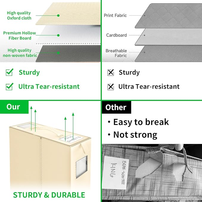 Aokeyee Bed Sheet Organizers and Storage - 6 Pack (Queen or King Size),Foldable Storage Box for Duvet Cover Set, Linen Closet Organizer for Bedding Clothes Blankets, Ivory
