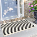 KILOCOCO Beige Striped Rug 2.3'x3.6' Indoor Outdoor Rugs Front Door Mat | Cotton Washable Striped Front Porch Rug, Woven Layered Doormats, Welcome Mat for Entryway, Low Pile Kitchen Rugs