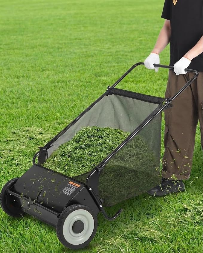 26-Inch Push Lawn Sweeper, Extra-Wide 4-Brush Yard Sweeper with 7 Cu.ft. Mesh Collection Bag, Heavy-Duty Steel Frame, Height-Adjustable Leaf & Grass Sweeper for Lawn, Yard, Sidewalk & Driveway