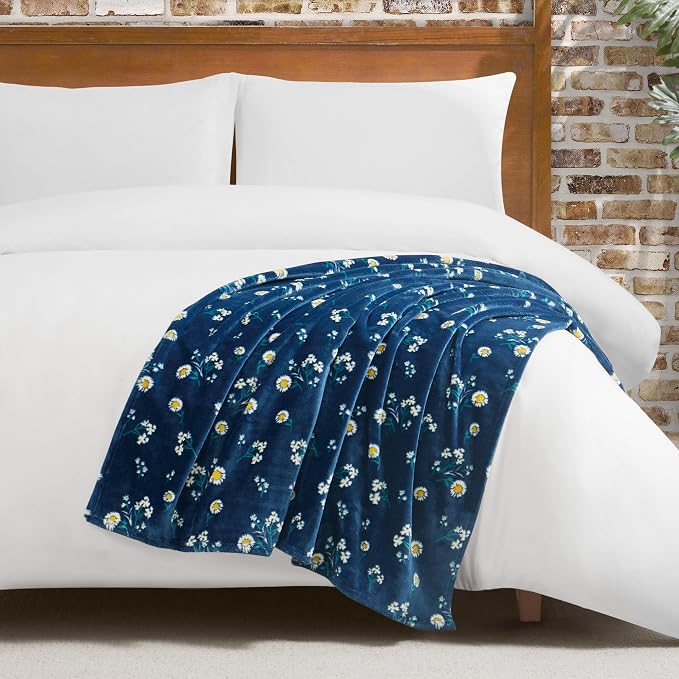 Lucky Brand Daisy Navy Blue Floral 50"X70" Cozy Plush Blanket - Premium Microfiber Throw for Luxurious Comfort and Style