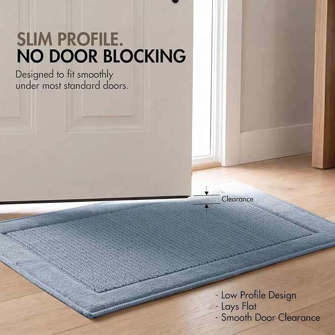 Madison Park Sanctuary 100% Cotton Non-Slip Bath Rug, 17x24 Inch, Blue | Low-Profile Woven Design, Ultra Soft Absorbent & Machine Washable, Ideal for Bathroom Bedroom and Entryway Decor