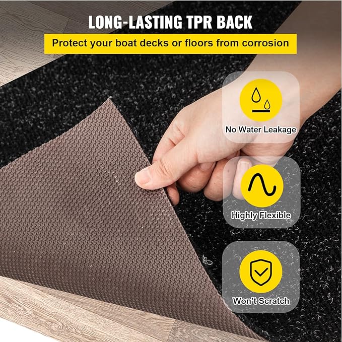 Happybuy 6 ft x 18 ft Black Marine Carpet for Boats Waterproof - 0.18" Thick Indoor Outdoor Rug Carpet Roll for Home Patio Porch Deck