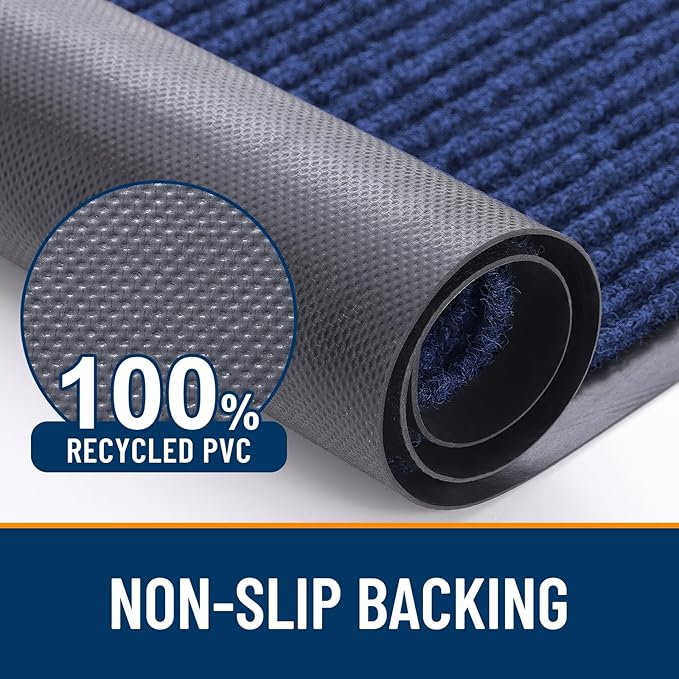 OLANLY Front Door Mat Indoor Outdoor Entrance, Waterproof Heavy Duty Doormat, Fade Resistant, Low Profile, Easy Clean Patio Porch Welcome Floor Mats for Entry, 35x23, Blue