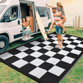 GarveeHome Outdoor Rug 8 x 10 Waterproof Checkboard Woven Carpet, Large Reversible Plastic Straw Rug, Foldable Modern Geometric Plaid Outside Camping Rug for Picnic, Backyard, Deck, Black White