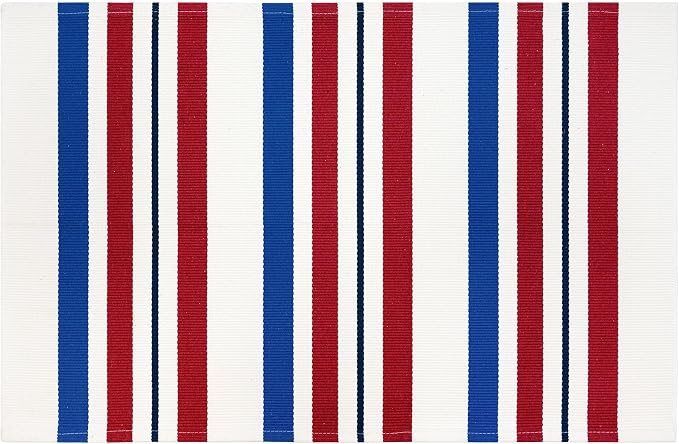 4th of July Door Mat Rug 28"x43", Patriotic Outdoor Rug for Front Porch, Red White and Blue Striped Layering Mat, Patriotic Door Mat for Indoor Outdoor Entryway Farmhouse Decor