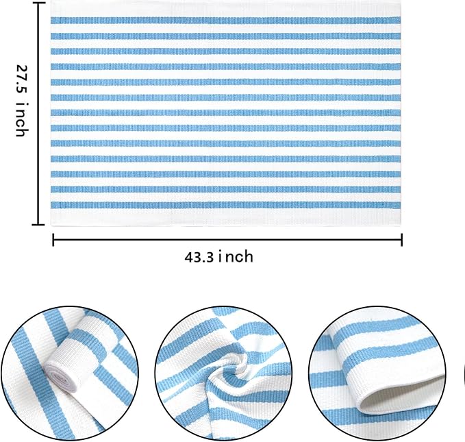 Light Blue White Striped Rug -2.3'x3.6' Front Door Rugs Outdoor, Small Washable Area Rug for Front Porch, Spring Summer Welcome Mats Outdoor Indoor, Doormat for Entryway Porch Entrance
