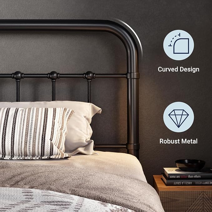 Allewie Twin Metal Bed Frame with Victorian Iron-Art Headboard, Black | Victorian Style Wrought Iron-Art Headboard/Footboard, Easy Assembly, Under Bed Storage, No Box Spring Required