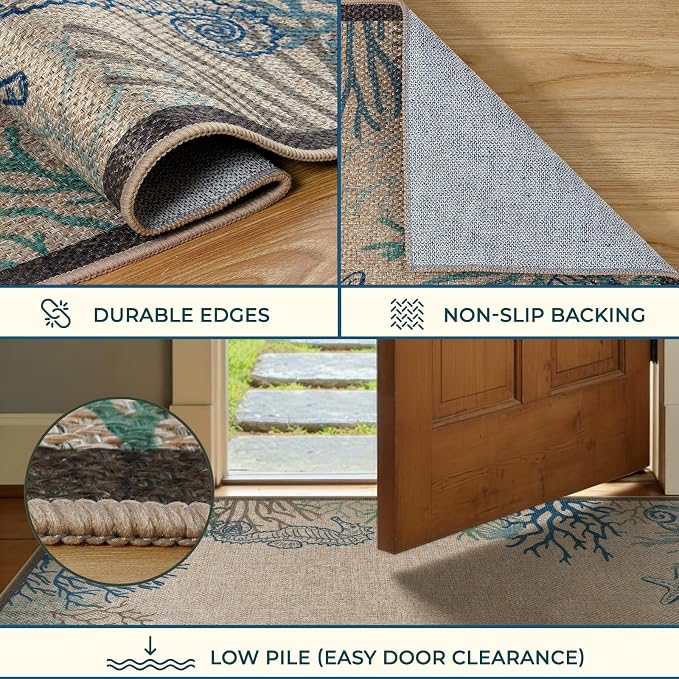 LIVEBOX Easy Jute 28''x43'' Front Porch Rug, Outdoor Non Slip Washable Kitchen Rug Modern Coastal Animal Area Rugs Floor Hello Welcome Door Mat Carpet for Entryway Porch Doorway(Blue 28''x43'')