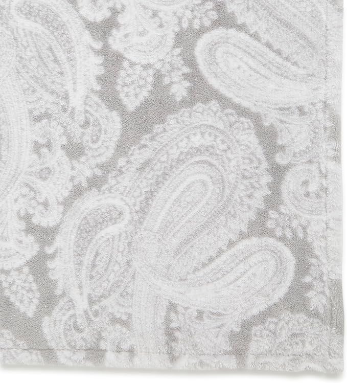 Fleece Plush Shimmer Throw Blanket, Cloud Gray Paisley, 80 X 50