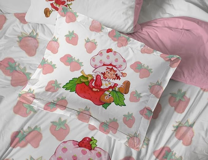 Strawberry Shortcake Full Size Comforter Set 7 Piece Kids Bedding, Pink | Bed in a Bag, Comforter Sheets Shams Pillowcases, Official Brand, Soft Microfiber, Machine Washable, Girls Gift