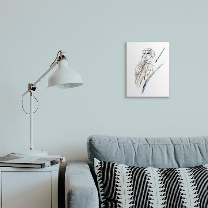 'Soft Arctic Owl Perched on Minimal Branch'| Wall Plaque Art | Stupell Industries | 10 x 15 Inches, Easy to Hang and Sturdy, Made in USA, by Annie Warren