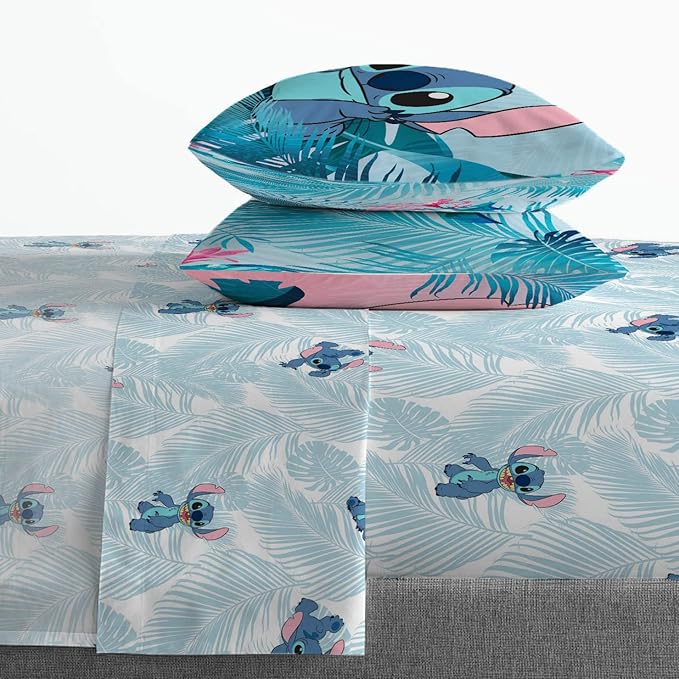 Disney Lilo and Stitch Queen Comforter Set 7 Piece Kids Bedding, Pink | Bed in a Bag, Comforter Sheets Shams Pillowcases, Official Brand, Soft Microfiber, Machine Washable, Girls Gift