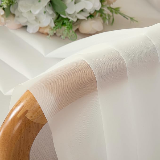 Lecloud Ivory Sheer Curtains 63 Inch Long 2 Panels, Elegant Voile Drapes - Image 8