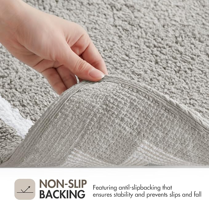 Madison Park Evan 100% Cotton Bath Rug Plush Absorbent, 20" x 30", Grey | Non-slip Backing, OEKO TEX, Luxurious Tufted Plush Bath Mat for Bathroom, Quick Dry, Spa Design Decorative for Shower Room