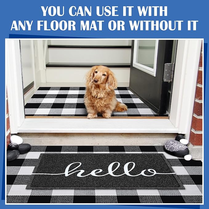 Geelin 2 Pcs 30'' x 18'' Hello Doormat 43'' x 27.5'' Black and White Layered Rug for Front Door Mat Outside Entrance Welcome Door Mats for Indoor Outdoor Entryway Porch Decor