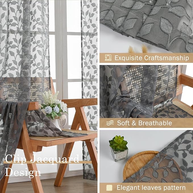 Chyhomenyc Charcoal Grey Sheer Curtains 54 Inch Length - Image 7