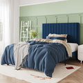 Allewie Twin Bed Frame, Velvet Upholstered Platform Bed with Adjustable Vertical Channel Tufted Headboard, Mattress Foundation with Strong Wooden Slats, Box Spring Optional, Easy Assembly, Navy Blue