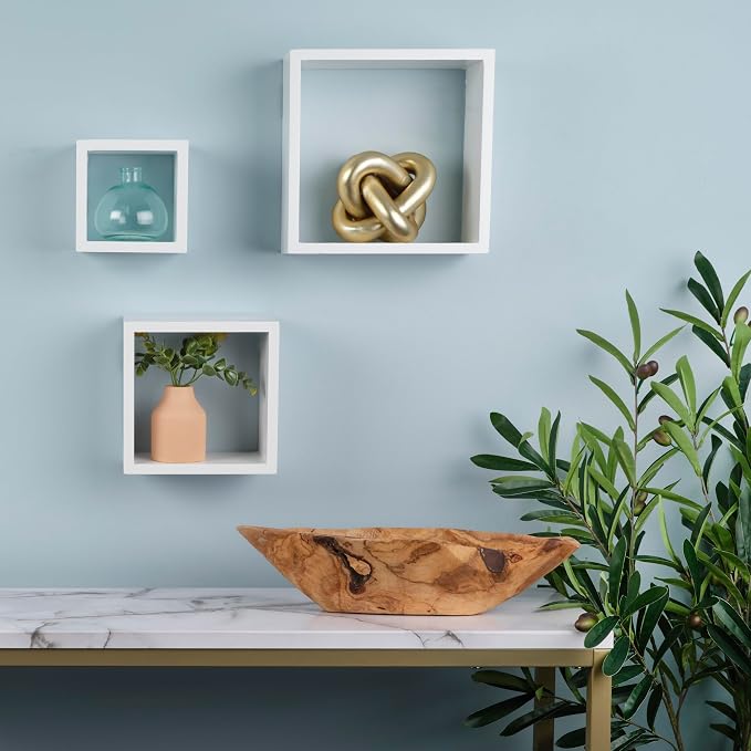 MELANNCO Floating Square Cube Shelves, for Bedroom, Living Room, Bathroom, Kitchen, Nursery, Set of 3, White, 3 Count