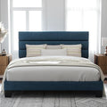 Allewie King Size Platform Bed Frame with Fabric Upholstered Headboard Blue | Wooden Slats Support, Fully Upholstered Mattress Foundation, No Box Spring Needed, Easy Assembly, Noise-Free, Blue