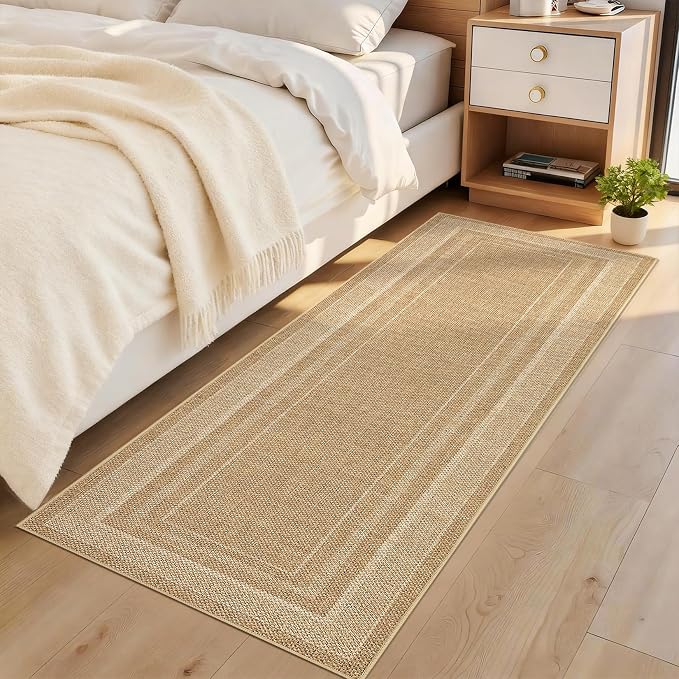 GarveeHome Easy Jute Runner Rug 2x8 Washable Non Slip Hallway Runner Rugs | Stain Resistant Low Pile Kitchen Throw Carpets Modern Solid Runners for Bedroom Nursery Entryway Living Room Dorm, Jute