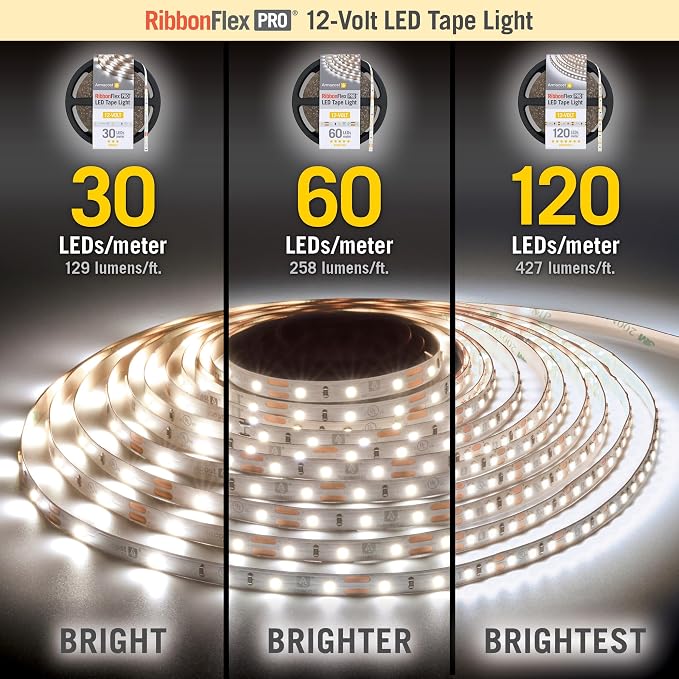 Armacost Lighting RibbonFlex Pro 12V White LED Strip Lights 120 LED/m, 5000K, 16.4 ft, 163230