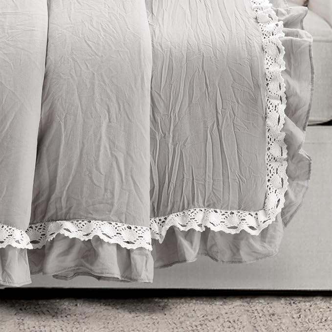 Lush Decor Ella Ruffle Lace Throw Blanket, 50" W x 60" L, Light Gray - Coquette Throw Blankets for Bed - Couch Blanket - Ruffled Throw Blanket for Couch