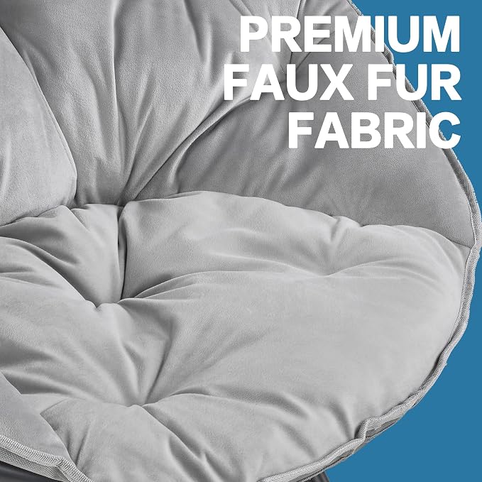 VECELO Saucer Chair for Adults, Folding Moon Chair with Metal Frame, Faux Fur for Bedroom, Living Room, Dorm Room, Apartment, Grey