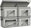 Univivi Front Opening Storage Bins with Lids for Home, Gray, 4 Pack | Foldable Fabric Storage Boxes, Large Closet Organizers and Storage with Clear Window & Handles for Clothing Storage