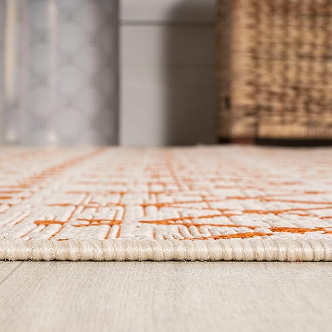 JONATHAN Y Moroccan Geometric Indoor Outdoor Runner Rug 2X8 Cream/Orange, Ourika Textured Weave for Backyard, Patio, Porch, Easy-Cleaning, High Traffic, Pet-Friendly, Non-Shedding (SMB108O-28)
