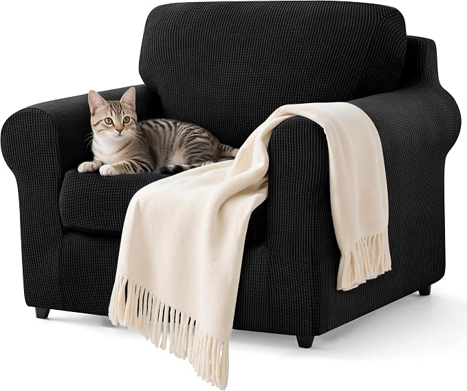 SUBRTEX 3 Pieces Stretch Sofa Slipcover Sets Couch Cover Sets Backrest Cushion Covers Furniture Protector Collection Set for Oversize Sofa Loveseat Chair Slip Covers(Small, Black)