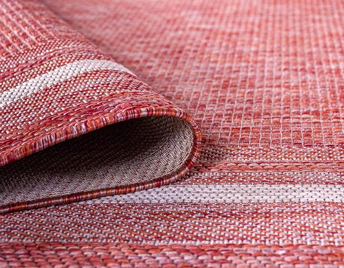 Unique Loom Outdoor Border Collection Area Rug - Soft Border (2' x 6' 1" Runner, Rust Red/ Ivory)