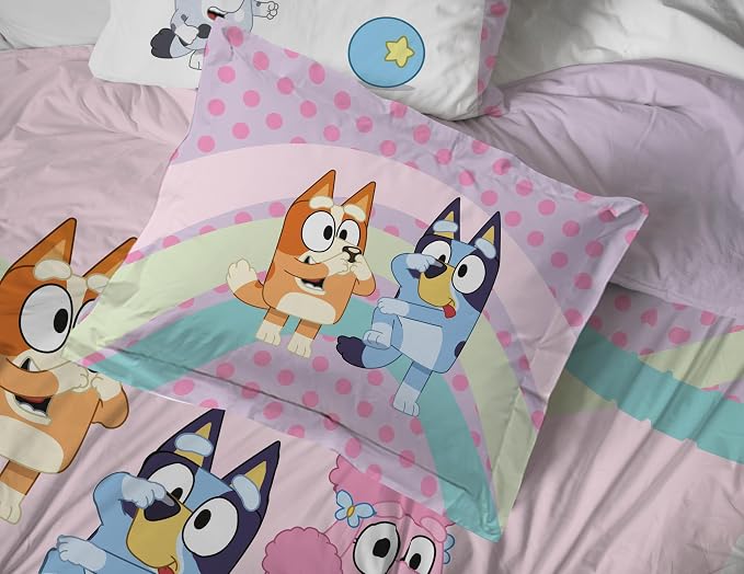 Jay Franco Bluey & Bingo Kids Comforter Set - 5 Piece Twin Bed in a Bag, Soft Microfiber Bedding with Sheets and Sham, Machine Washable, Officially Licensed, Pink